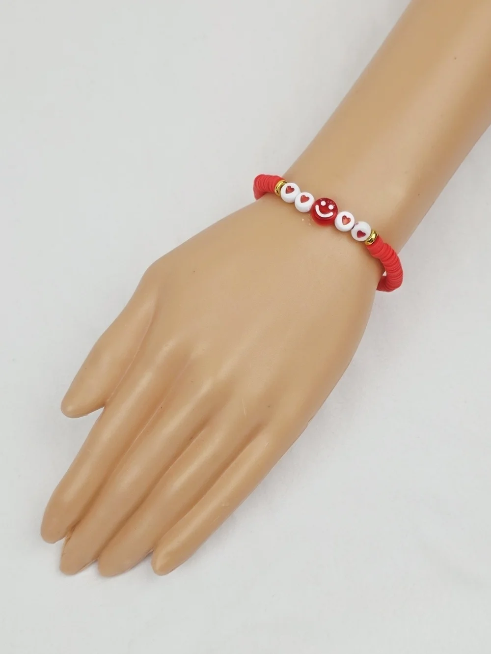 Handmade Clay Bead Smiley Face Heart Bracelet